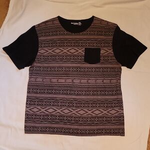 Mens Foot Locker 2XL Short Sleeve Black Brown 1 Pocket Southwest Pattern Stripes